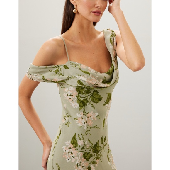 NWT Reformation Reya Sage Green Floral Midi Dress Tea Garden Size 4 - Picture 4 of 16